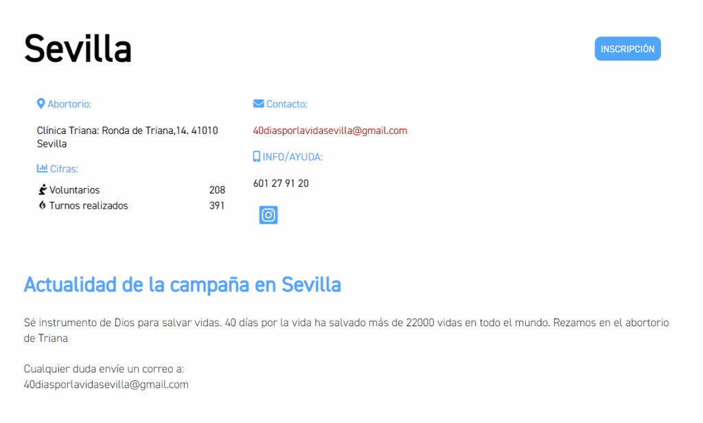 Captura de pantalla de la inscripción al rezo