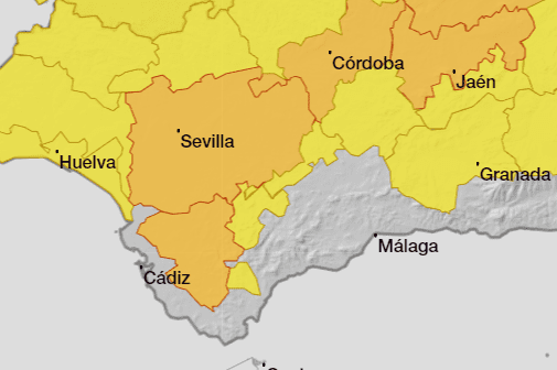 Mapa con los avisos por altas temperaturas
