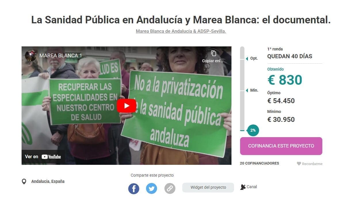 Marea Blanca busca financiación para un documental sobre su lucha por la Sanidad Pública