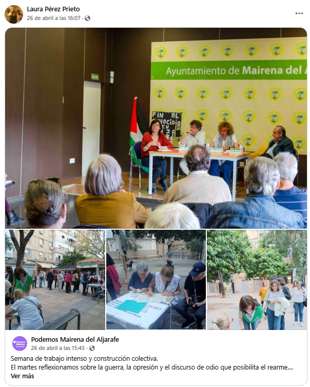 Publicación de Laura Pérez, concejala de Podemos en el Ayuntamiento de Mairena del Aljarafe