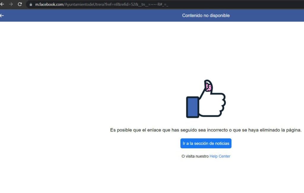 Pantalla que aparece a quienes han sido bloqueados por el ayuntamiento