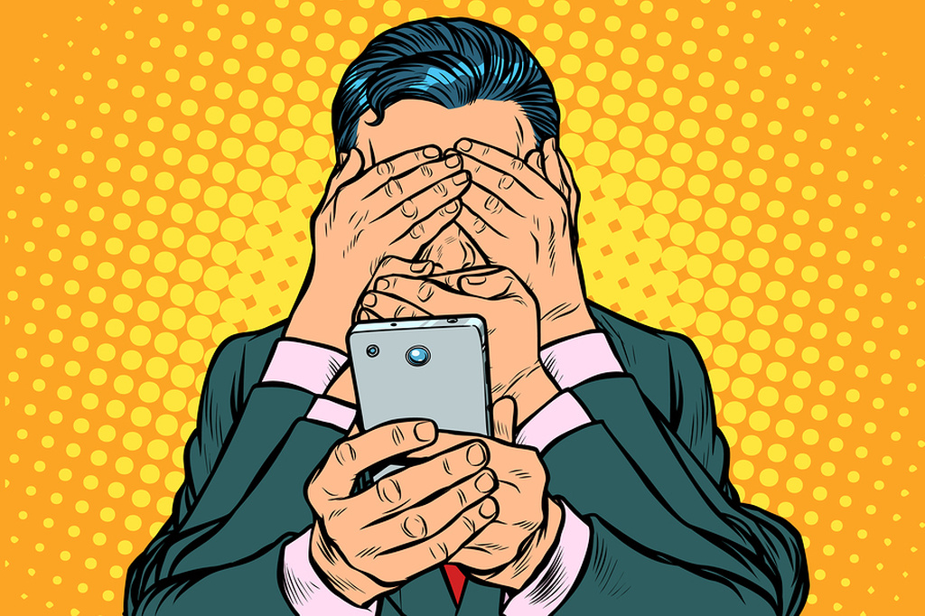 Internet censorship concept. man with smartphone. Pop art retro vector illustration vintage kitsch