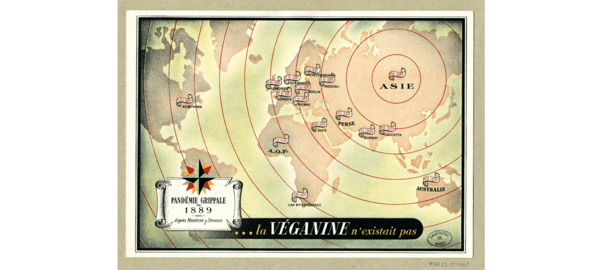 Ilustración sobre la pandemia de 1889 denominada Gripe Rusa. Limédia | Bibliothèque municipale de Nancy