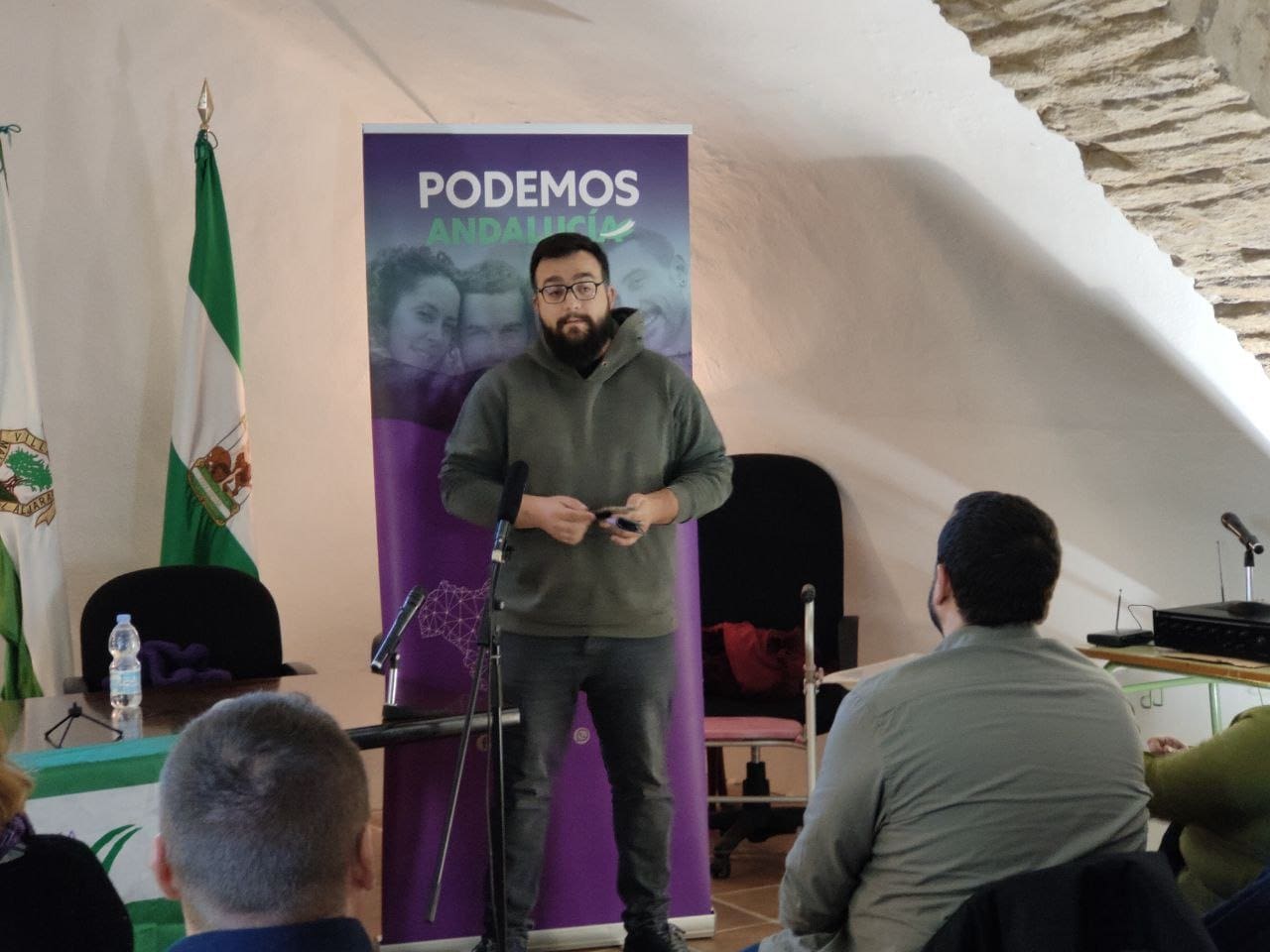 Juanma Santos, durante una intervención en el encuentro que Podemos Sevilla mantuvo recientemente