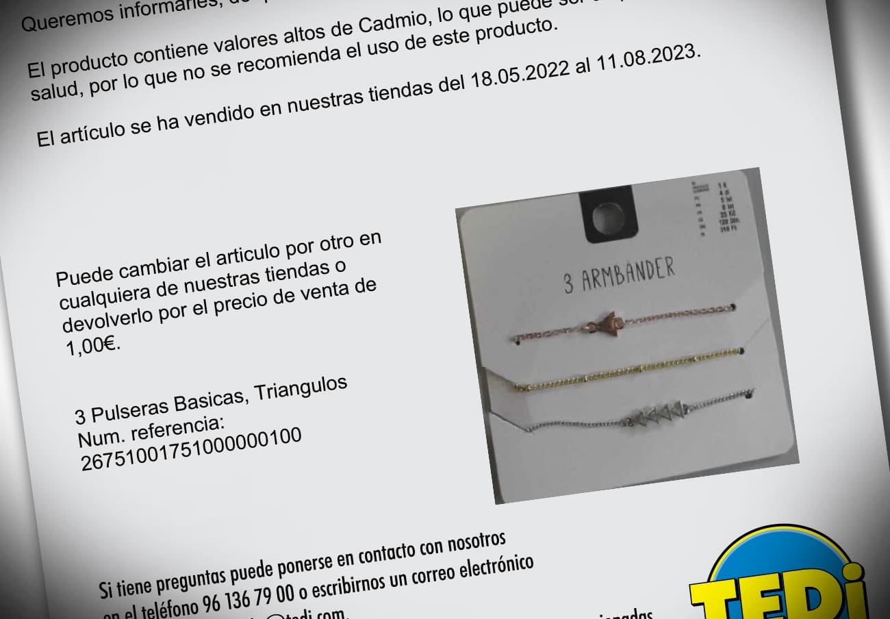 Tedi retira un juego de pulseras por contener altos niveles de cadmio